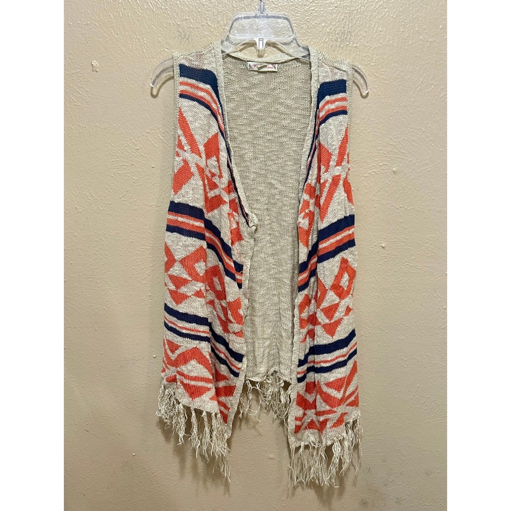 It's Our‎ Time Aztec Vest Medium Sleeveless Fringe Knit Boho Casual